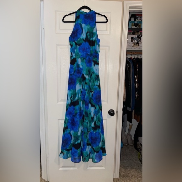Leslie Fay beautiful long blue and green dress size 6 - Picture 2 of 5